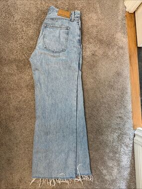 Denim Forum Light Blue Straight Leg Jeans with Raw Hem
